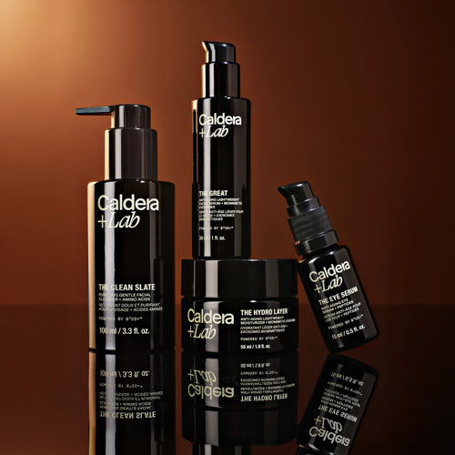 Set of Caldera + Lab skincare products on a white background